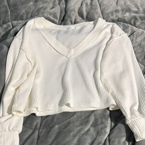 Altar'd State Cream V-Neck Ribbed Crop Top